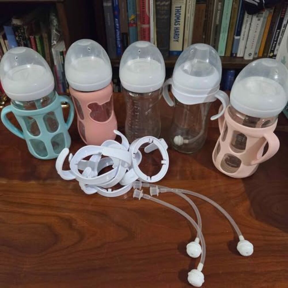 5 Philips Avent Glass Natural 8oz Baby Bottles with Silicone Sleeves & more